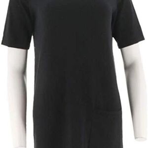 Joan Rivers Sweater Knit Tunic Elbow Slvs Pockets Boat Neck Black 1X NEW A293989